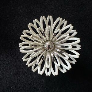 Elegant White and Silver Floral Brooch